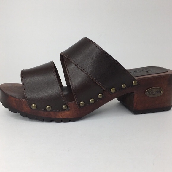 Candie's Shoes - Candie’s Vintage Leather Wooden Mules Brown